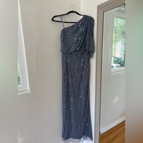 Adrianna Papell Dresses & Skirts - ADRIANNA PAPELL One Shoulder Beaded Dress - Dusty Blue (only worn once!)